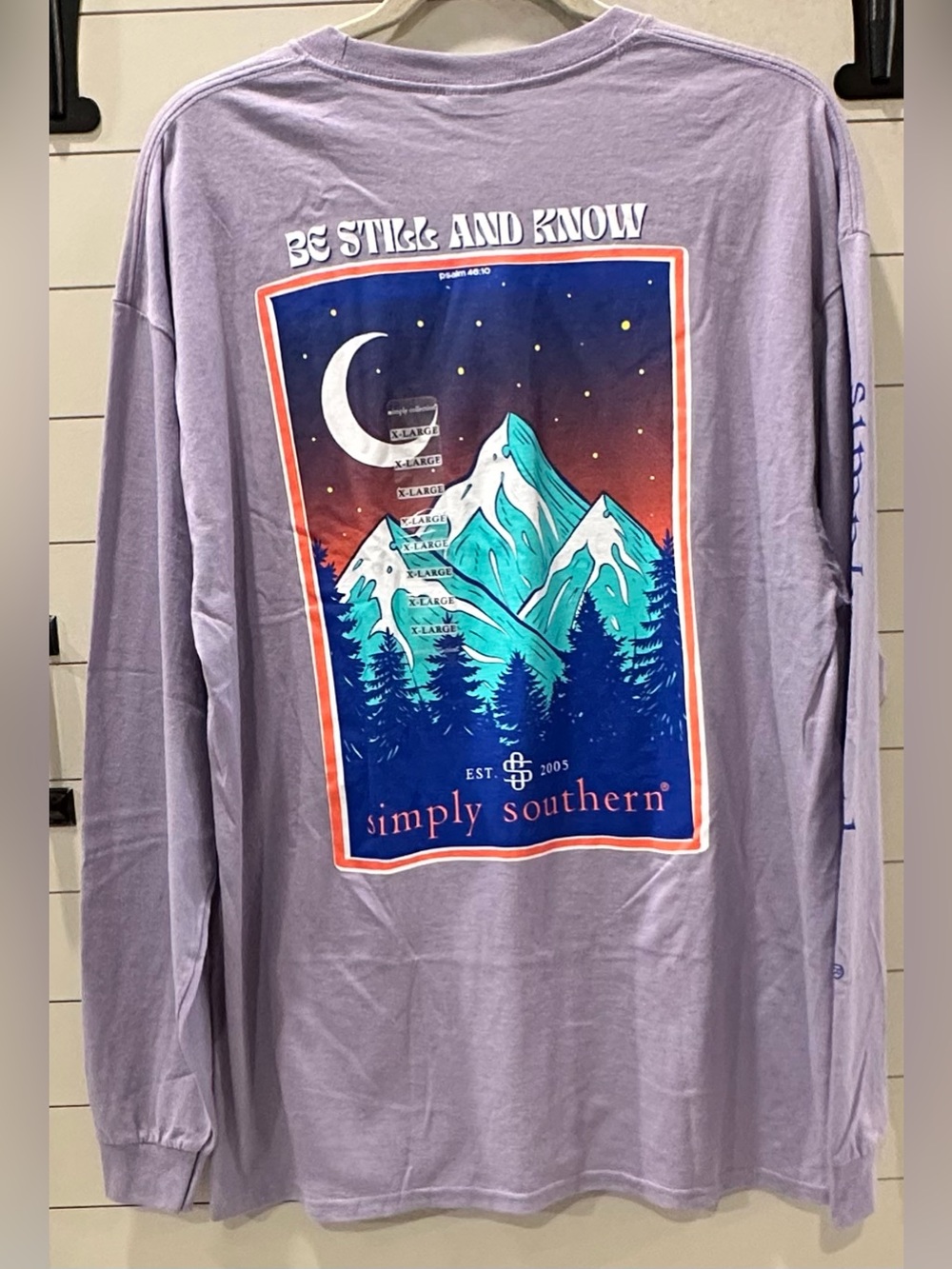NWT Simply Southern Lavender Long-Sleeve Graphic Shirt - “Be Still and Know” XL